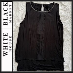 White House Black Market Sleeveless Double Layer Pintuck Beaded Black Tank Top